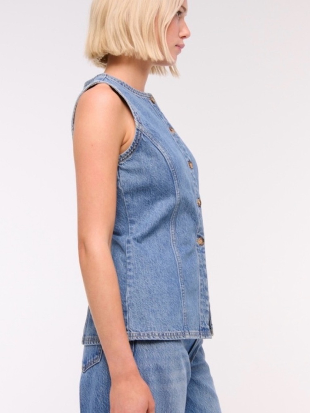 Abercrombie & Fitch Medium Wash Denim Tie Back Vest - Picture 4 of 5